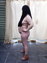 Nude in Niqab in ankle shoes